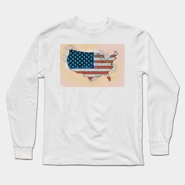 Vintage Patriotic America Map with USA Flag Long Sleeve T-Shirt by Naumovski